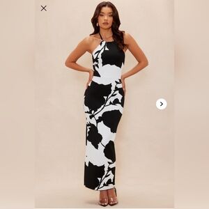 Fashion Nova Womens LUXE Black & White Halter bandage Floral Midi Dress